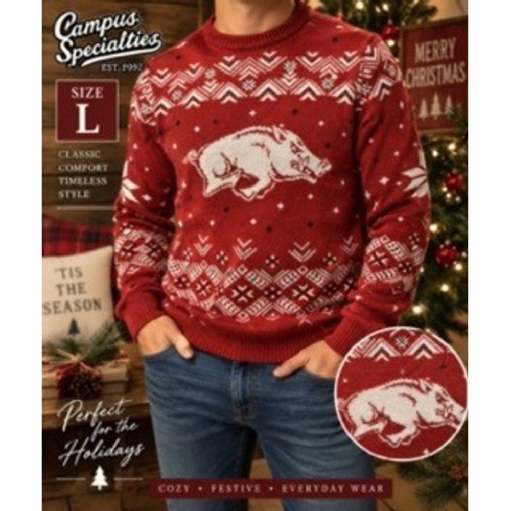 Campus Specialties Arkansas Razorbacks Red Holiday Fair Isle Sweater Mens Large